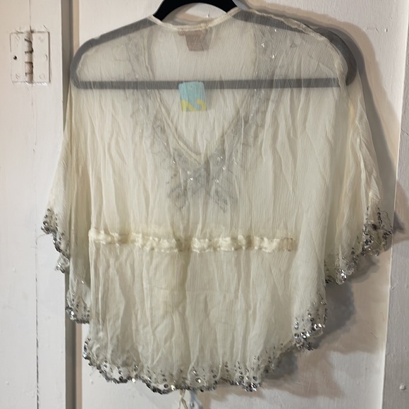 F21 100% Silk Sheer Top Bohemian 3/4 Bell Sleeves - Picture 9 of 10